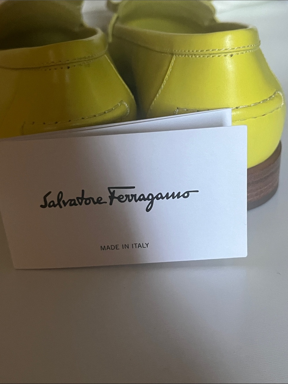 Size 8 Salvatore Ferragamo Bright Yellow Patent Leather Vara Loafers - Picture 12 of 12